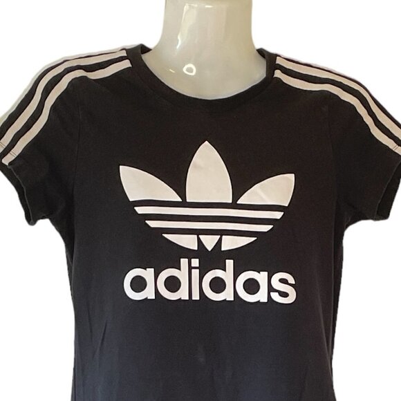 Adidas Girls T-Shirt Dress Black with White Trefoil Logo and Trim     Size M - Picture 2 of 7